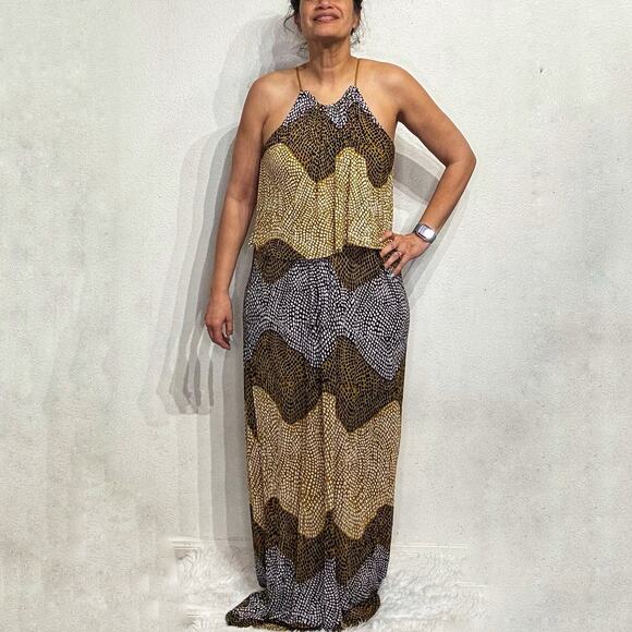 H&M Brown Animal Print Tiered Maxi Dress Sz M - Picture 1 of 13
